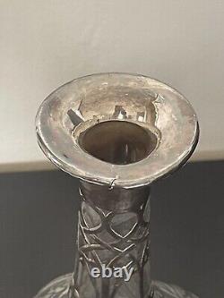 Large Antique Alvin Sterling Silver 999 Overlay Glass Decanter Bottle Marked
