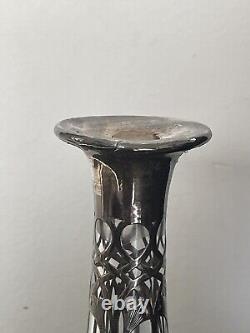 Large Antique Alvin Sterling Silver 999 Overlay Glass Decanter Bottle Marked