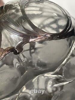 Large Antique Alvin Sterling Silver 999 Overlay Glass Decanter Bottle Marked