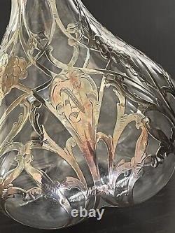 Large Antique Alvin Sterling Silver 999 Overlay Glass Decanter Bottle Marked