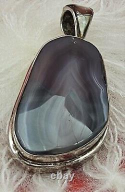 Large Native American Sterling Silver Pendant With Stone Alvin Joe READ