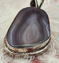 Large Native American Sterling Silver Pendant With Stone Alvin Joe READ