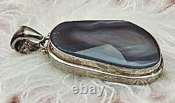 Large Native American Sterling Silver Pendant With Stone Alvin Joe READ