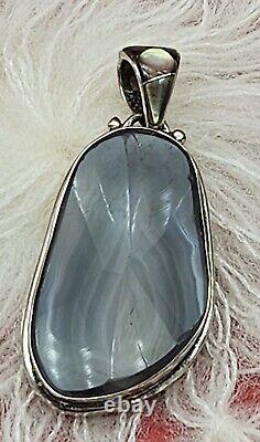 Large Native American Sterling Silver Pendant With Stone Alvin Joe READ