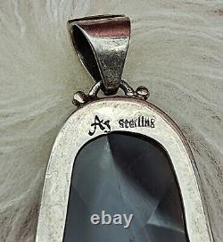 Large Native American Sterling Silver Pendant With Stone Alvin Joe READ