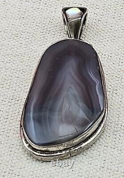 Large Native American Sterling Silver Pendant With Stone Alvin Joe READ