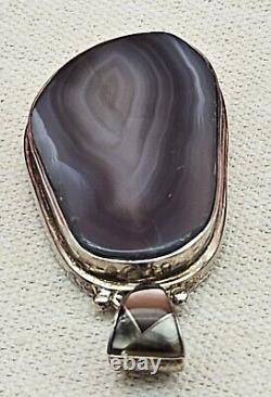 Large Native American Sterling Silver Pendant With Stone Alvin Joe READ