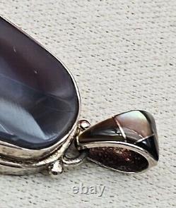 Large Native American Sterling Silver Pendant With Stone Alvin Joe READ