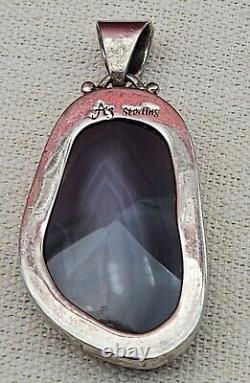 Large Native American Sterling Silver Pendant With Stone Alvin Joe READ