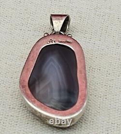 Large Native American Sterling Silver Pendant With Stone Alvin Joe READ