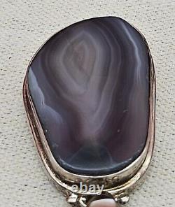 Large Native American Sterling Silver Pendant With Stone Alvin Joe READ