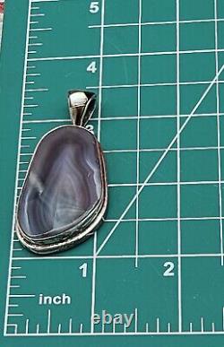 Large Native American Sterling Silver Pendant With Stone Alvin Joe READ