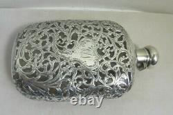Large Overlay Whiskey Flask Alvin Makers Hallmark Sterling Silver Plus 999/1000