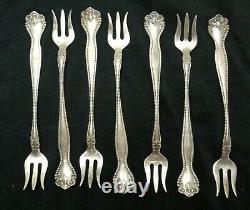 Lot Of 7 Antique Alvin Sterling Silver Raleigh Cocktail Seafood Forks 5 3/8