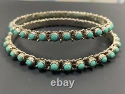 Lot of 2 Sterling Silver Turquoise Bangles Signed AL (Alvin Lee)