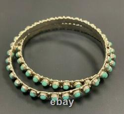 Lot of 2 Sterling Silver Turquoise Bangles Signed AL (Alvin Lee)