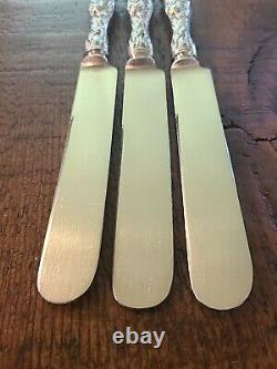Lot of 3 Bridal Rose Alvin Sterling Silver Dinner Knife Blunt 9 K or R Monogram