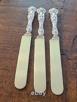 Lot of 3 Bridal Rose Alvin Sterling Silver Dinner Knife Blunt 9 K or R Monogram