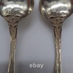 Majestic by Alvin Sterling Silver Daffodils Pattern Rare 7 Oval Soup Spoons 2