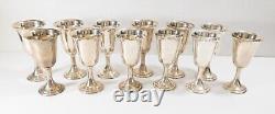 Mid-Century Decorative Set of 12 Sterling Silver Alvin Wine Water Goblets Cups
