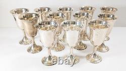 Mid-Century Decorative Set of 12 Sterling Silver Alvin Wine Water Goblets Cups