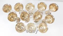 Mid-Century Decorative Set of 12 Sterling Silver Alvin Wine Water Goblets Cups