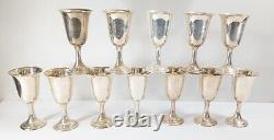 Mid-Century Decorative Set of 12 Sterling Silver Alvin Wine Water Goblets Cups