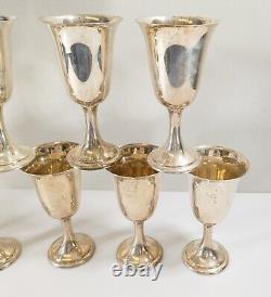 Mid-Century Decorative Set of 12 Sterling Silver Alvin Wine Water Goblets Cups