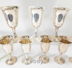Mid-Century Decorative Set of 12 Sterling Silver Alvin Wine Water Goblets Cups
