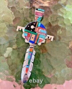 Native American, Alvin Yellowhorse, Sterling Silver, Multi Stone Inlay Pendant