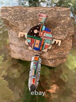 Native American, Alvin Yellowhorse, Sterling Silver, Multi Stone Inlay Pendant