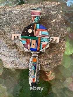 Native American, Alvin Yellowhorse, Sterling Silver, Multi Stone Inlay Pendant