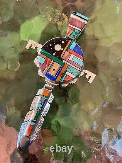 Native American, Alvin Yellowhorse, Sterling Silver, Multi Stone Inlay Pendant