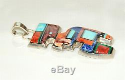 Navajo ALVIN YELLOWHORSE LARGE Sterling Silver & Multi-stone Pendant NICE