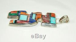 Navajo ALVIN YELLOWHORSE LARGE Sterling Silver & Multi-stone Pendant NICE