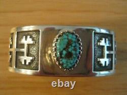 Navajo Alvin Tso Heavy Silver, #8 Turquoise Cuff Bracelet, 72.4g