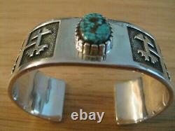 Navajo Alvin Tso Heavy Silver, #8 Turquoise Cuff Bracelet, 72.4g