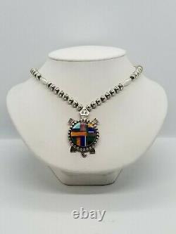 Navajo Alvin Yellowhorse. 925 Sterling Silver Necklace & Stone Turtle Pendant