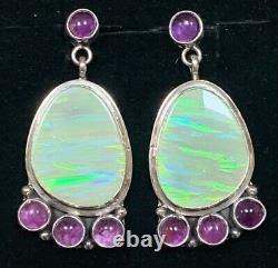 Navajo Sterling Silver Opal Earrings Alvin Joe