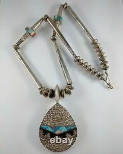 Navajo Sterling Silver Turquoise Coral Necklace Alvin & Lula Begay Reversible