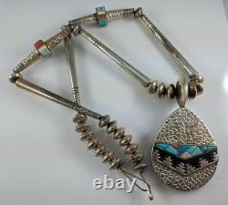 Navajo Sterling Silver Turquoise Coral Necklace Alvin & Lula Begay Reversible