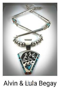 Navajo Sterling Silver Turquoise Coral Necklace Award Winning Alvin & Lula Begay