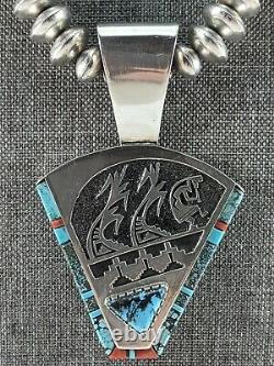 Navajo Sterling Silver Turquoise Coral Necklace Award Winning Alvin & Lula Begay