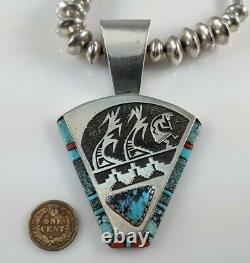 Navajo Sterling Silver Turquoise Coral Necklace Award Winning Alvin & Lula Begay