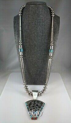 Navajo Sterling Silver Turquoise Coral Necklace Award Winning Alvin & Lula Begay