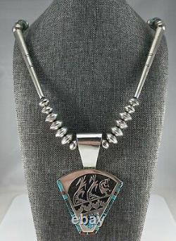 Navajo Sterling Silver Turquoise Coral Necklace Award Winning Alvin & Lula Begay