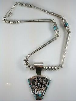 Navajo Sterling Silver Turquoise Coral Necklace Award Winning Alvin & Lula Begay