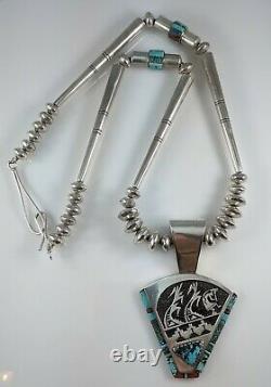 Navajo Sterling Silver Turquoise Coral Necklace Award Winning Alvin & Lula Begay