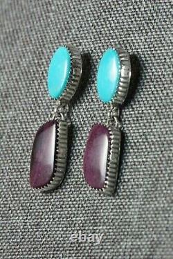 Navajo Turquoise & Spiny Oyster Sterling Silver Earrings Alvin Joe