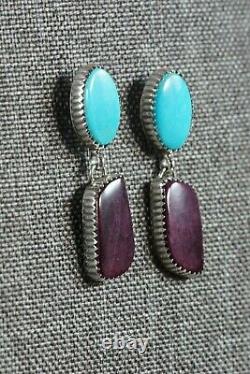 Navajo Turquoise & Spiny Oyster Sterling Silver Earrings Alvin Joe